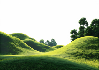  lush green hills with gentle undulations under isolated on white background PNG, AI GENERATED