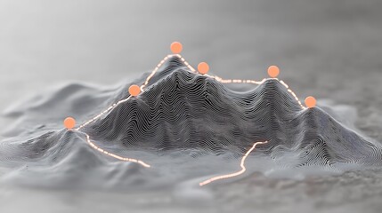 Abstract Topographic Landscape with Illuminated Path, Representing Data Analysis