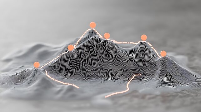 Abstract Topographic Landscape with Illuminated Path, Representing Data Analysis