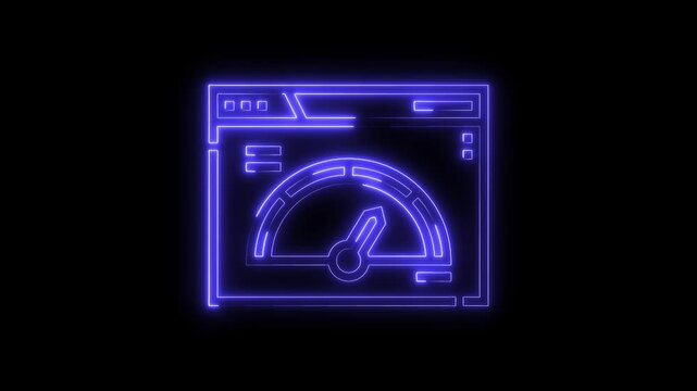Neon website speed test glowing animation on black background performance optimization concept