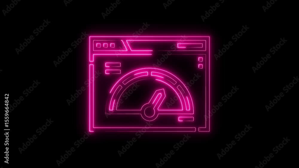 Poster neon speedometer inside browser window on black background indicating fast performance concept