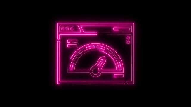 Neon speedometer inside browser window on black background indicating fast performance concept