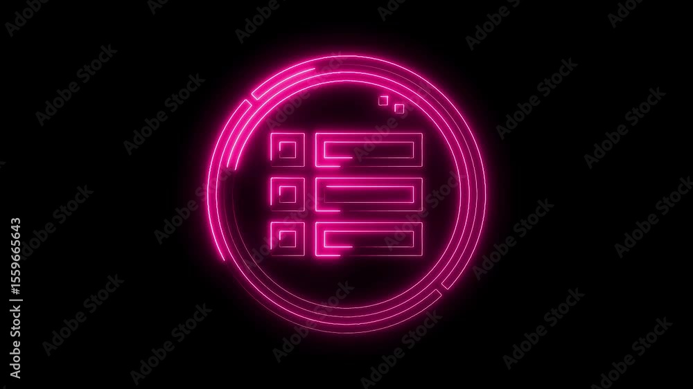 Aufkleber neon pink menu icon animation on black background glowing user interface element