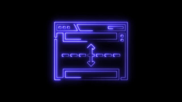 Neon interface with scrollbar animation on black background ideal for website development or user experience