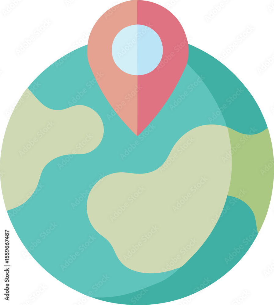 Poster global location icon – flat vector globe with pin for business or map ui