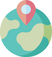 Global Location Icon – Flat Vector Globe with Pin for Business or Map UI