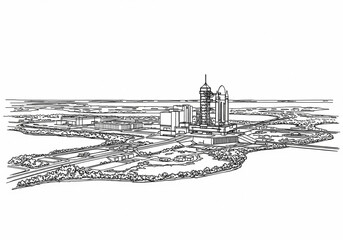 Kennedy Space Center in Orlando one line drawing