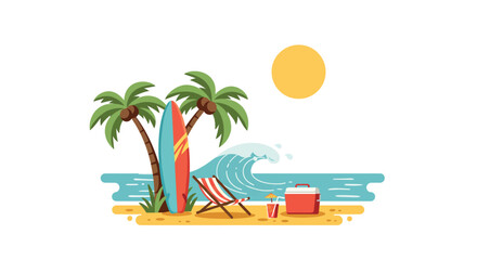 Obraz premium Tropical beach getaway: flat vector illustration for summer vacation design