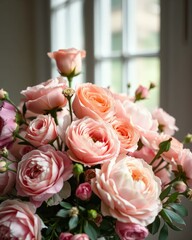 A floral arrangement featuring pink roses