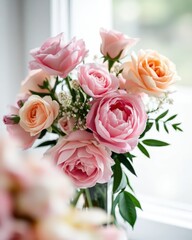 A floral arrangement featuring pink roses