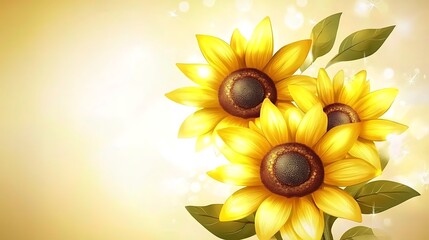 Obraz premium Vibrant Sunflower Illustration with Bokeh Lights and Soft Yellow Background