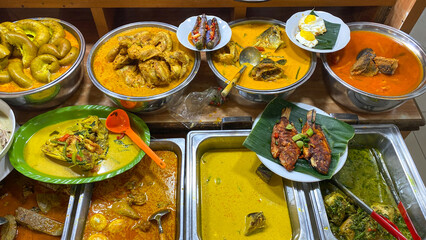 Choice of side dishes typical of Padang food