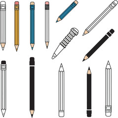 Fototapeta premium Vibrant Pencil & Eraser Vector Illustration Set. Essential Stationery Collection for Art, School, Office, and Creative Design Projects. Drawing and Writing Tools.