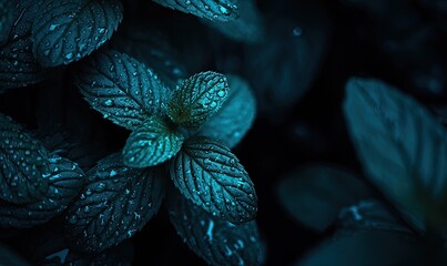 Close-up of teal mint leaves