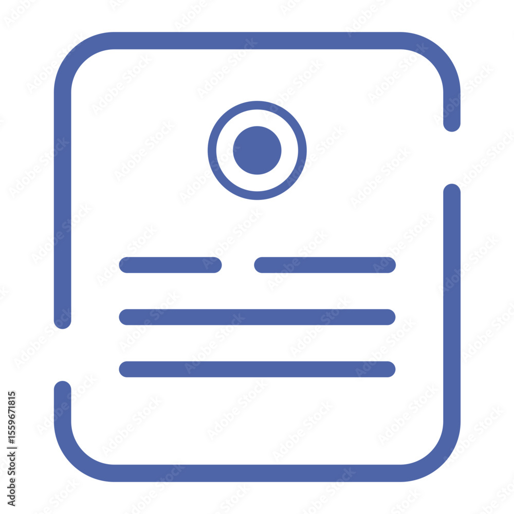 Aufkleber illustration of a blue document icon with rounded corners and text lines and a circular dot on top