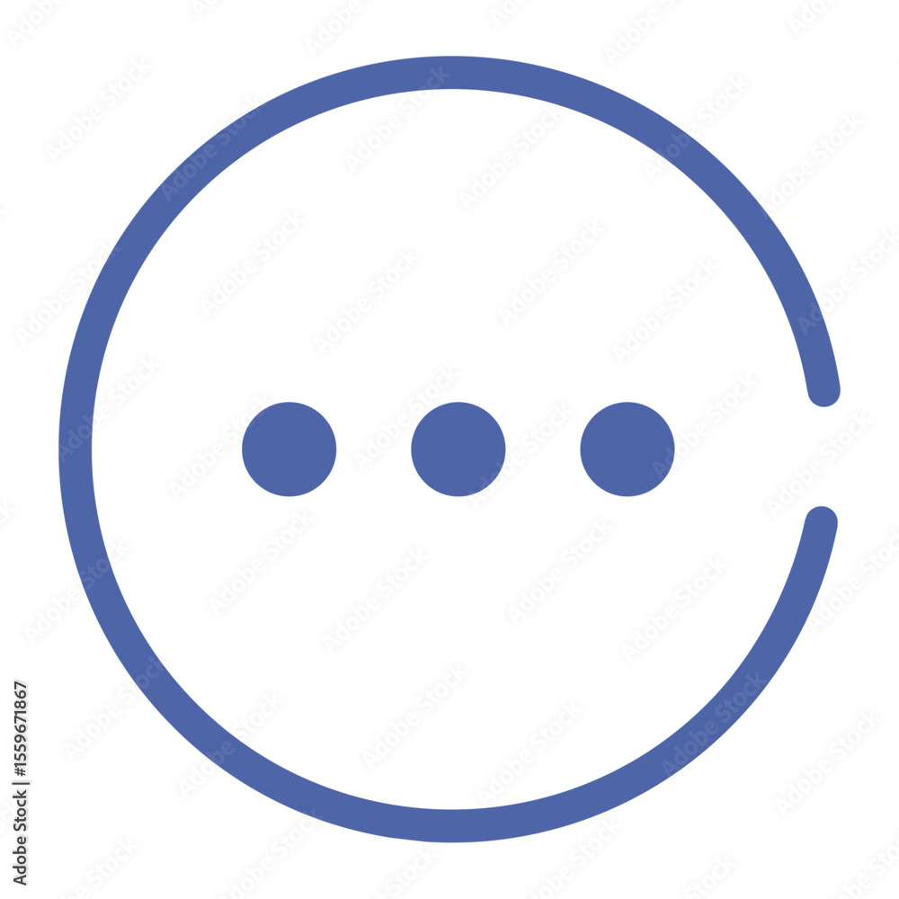 Poster blue outlined circle with a gap and three blue circles inside representing more options available he