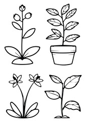 set of black silhouettes of plants