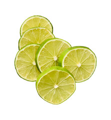 Fresh lime slices arranged in a staircase pattern isolated on transparent background