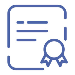 Illustration of a blue certificate with a seal showing achievement and recognition of qualification