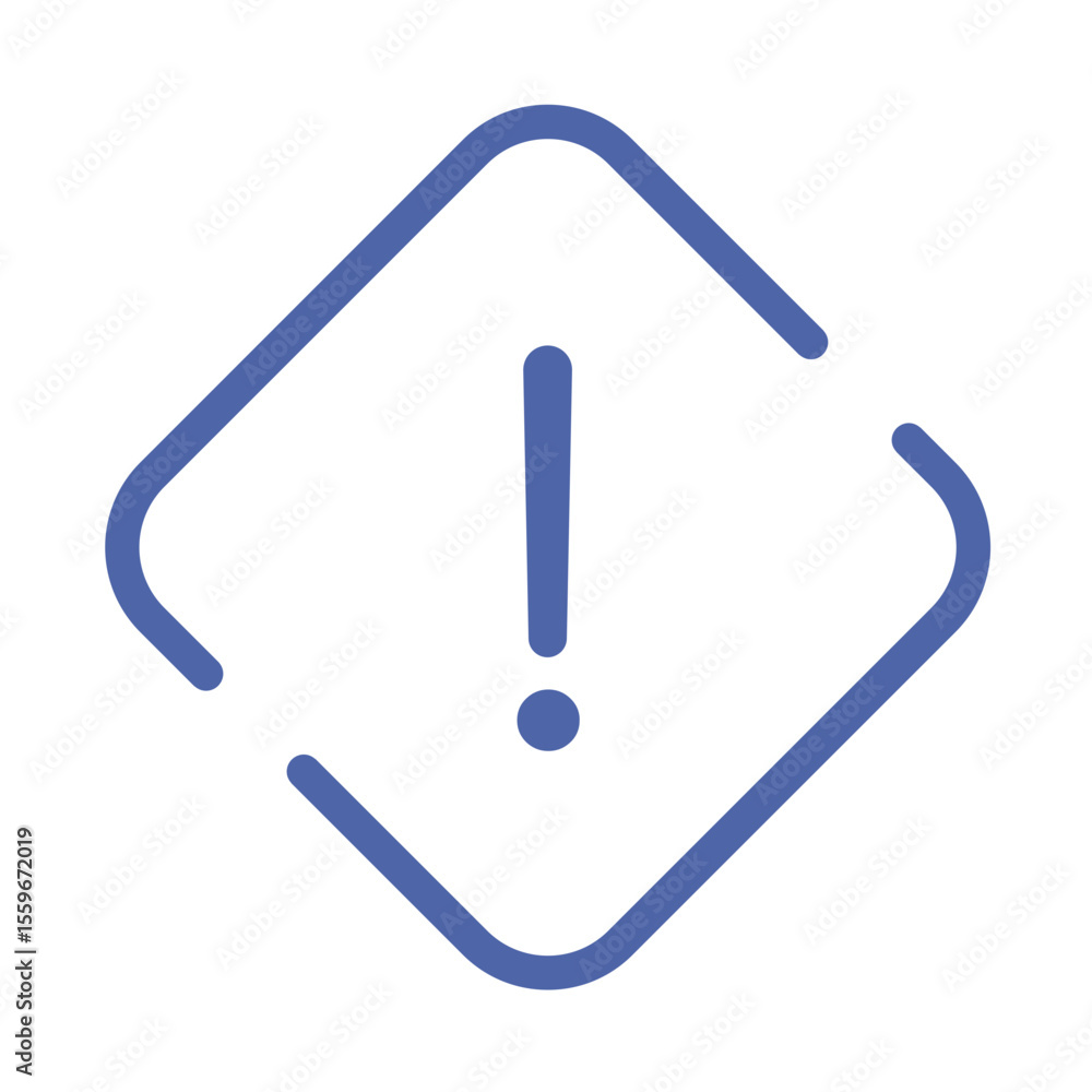 Poster blue outlined diamond shape with rounded corners containing an exclamation point inside the shape ic
