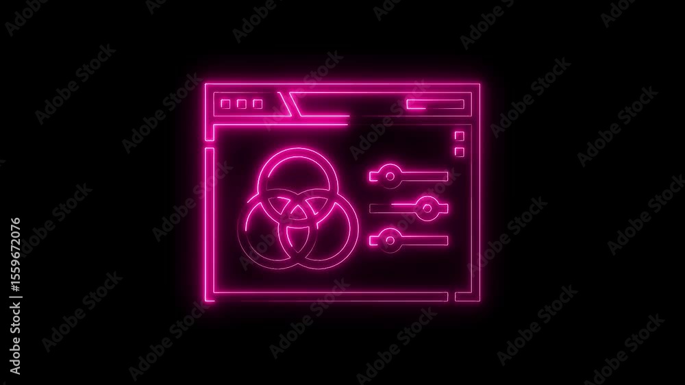 Poster neon glowing color correction application window animation on black background for designers