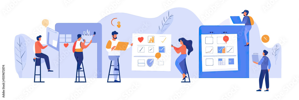 Poster team collaboration planning project management workflow organization business people working with ch