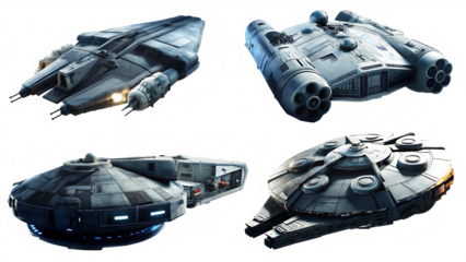   set of spaceships isolated on white background PNG, AI GENERATED