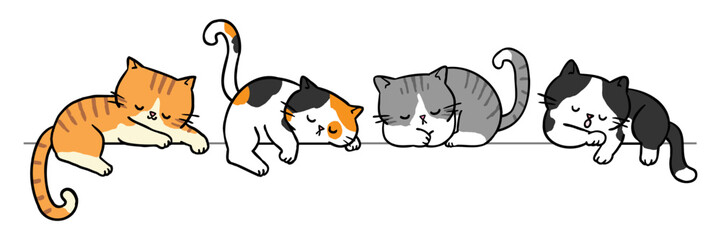 Vector Illustration of Cute Cartoon Cat Characters on Isolated Background. Hand Drawn Vector Illustration.