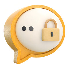 Encrypted message bubble icon in pastel blue and white, with a small lock symbol on the chat window corner