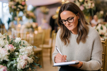 Close up, Event planner coordinating a wedding venue