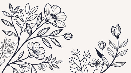 Elegant Floral Line Art and Botanical Background Vector Collection