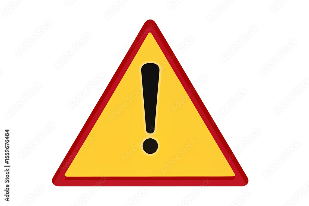 Poster a yellow warning sign with a red border and a black exclamation point on a black background image cr