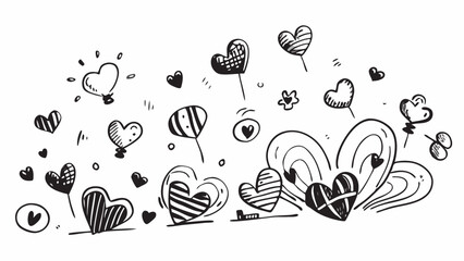 Romantic Heart Doodle Sketches in Black and White – Love and Valentine Vector Set