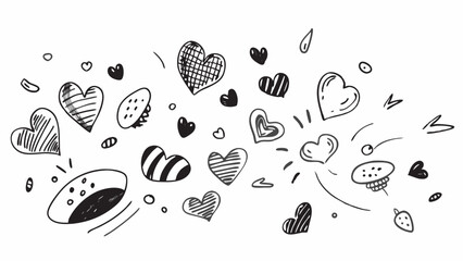 Romantic Heart Doodle Sketches in Black and White – Love and Valentine Vector Set