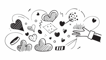 Romantic Heart Doodle Sketches in Black and White – Love and Valentine Vector Set