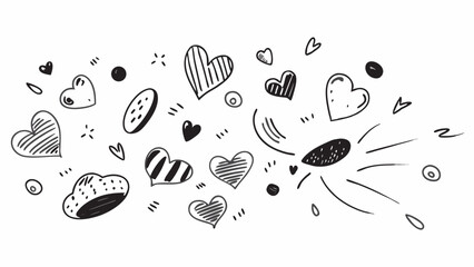 Romantic Heart Doodle Sketches in Black and White – Love and Valentine Vector Set