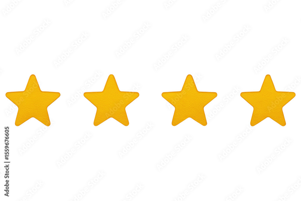 Poster four yellow star shapes aligned horizontally against a solid black background in a simple compositio