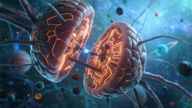 Neural Synapse with Illuminated Pathways in a Cosmic Background