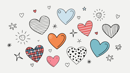 Doodle Heart Pattern Collection – Colorful & Black Sketch Style Love Icons