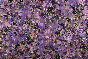 Abstract splatter art in purple, pink, gold, and black