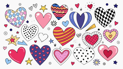 Doodle Heart Pattern Collection – Colorful & Black Sketch Style Love Icons