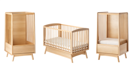 wooden baby cribs in a calm and cozy nursery design isolated on white background PNG, AI GENERATED