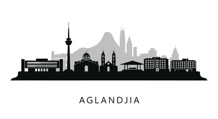 Naklejka premium Aglandjia Cyprus Skyline Silhouette Black White.