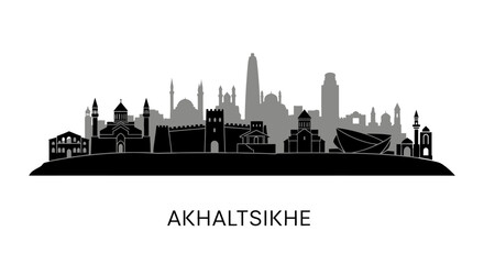 Fototapeta premium Akhaltsikhe Georgia Skyline Silhouette with Cityscape.