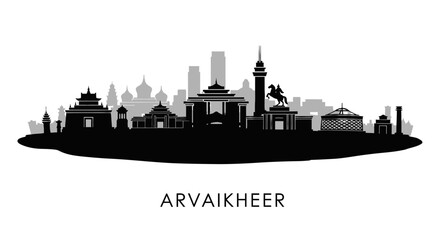 Fototapeta premium Arvaikheer Skyline with Mongolia City Silhouette.