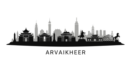 Fototapeta premium Arvaikheer Skyline with Mongolia, Cityscape, and Silhouette.