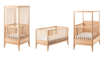 wooden baby cribs in a calm and cozy nursery design isolated on white background PNG, AI GENERATED