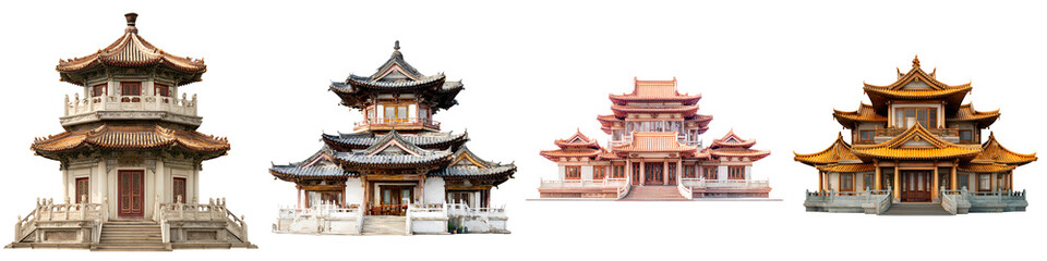 Fototapeta premium Collection of Traditional Chinese Pagodas Isolated on White Background