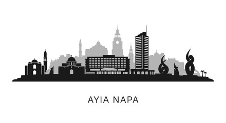 Obraz premium Ayia Napa with Cyprus Skyline Silhouette, and Cityscape.