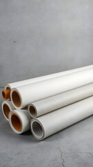 Fototapeta premium Rolls of wallpaper in neutral tones arranged diagonally for renovation and wall covering material reference